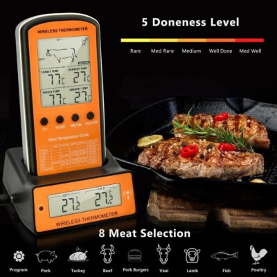 Grill Thermometer, Wireless Remote Digital Meat Grilling With Dual Probes &amp