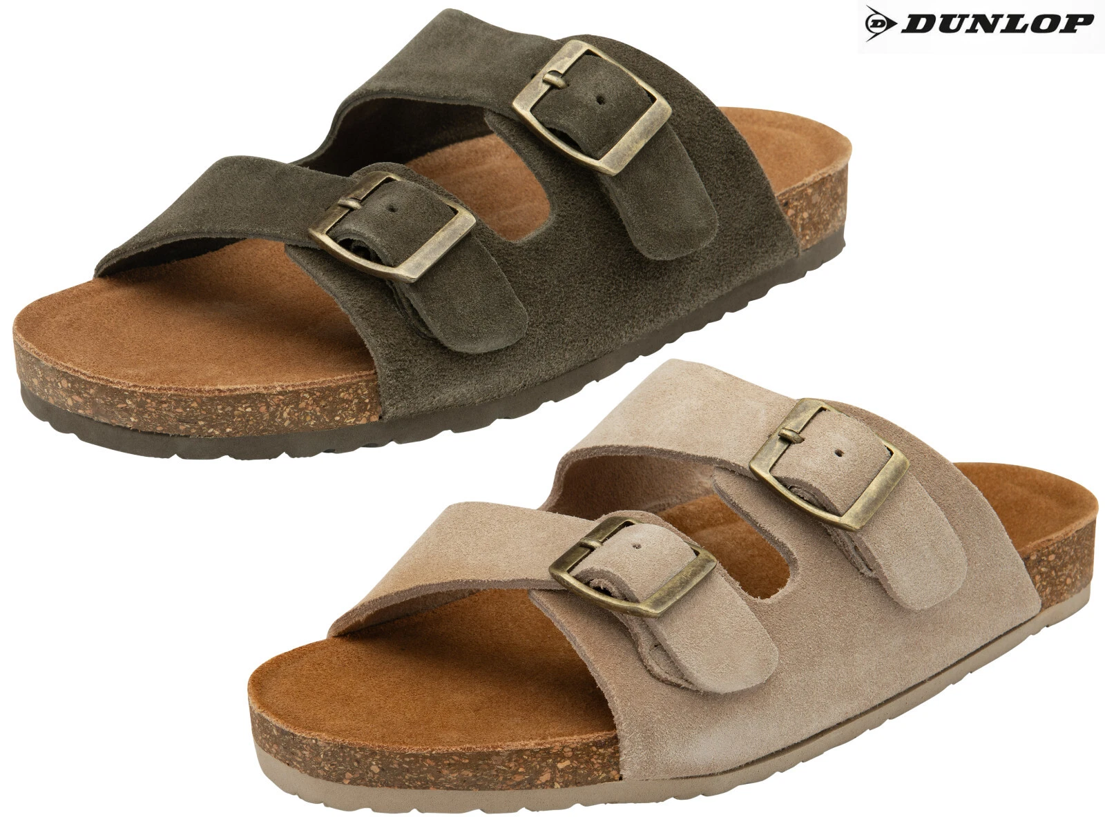 Dunlop Womens Summer Sandals Double Buckle Genuine Suede Soft Footbed Sliders
