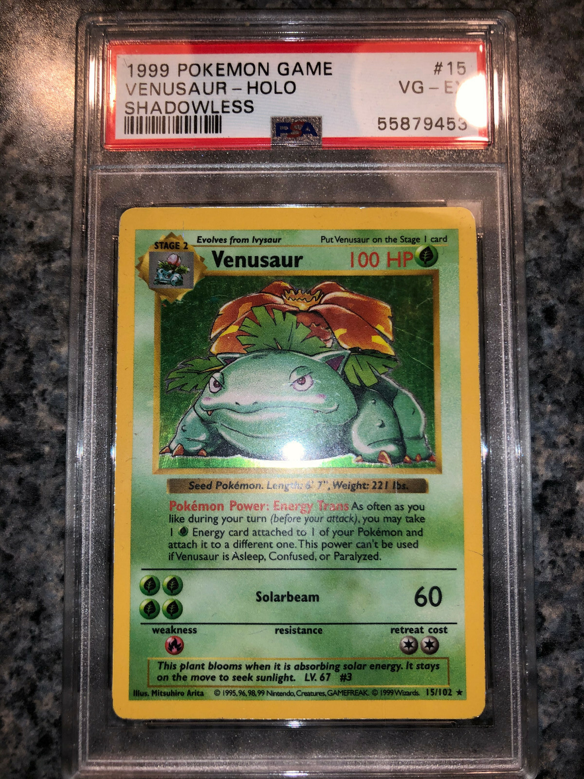 VENUSAUR - Pokemon Base Set 1999 - SHADOWLESS Holo Card 15/102 - PSA 4 VG-EX