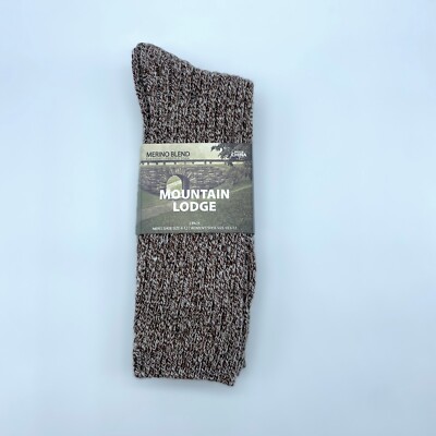 2 Pack Mountain Lodge Ragg Merino Blend Wool Crew Socks Men 9-12.5 Women 10-13 B