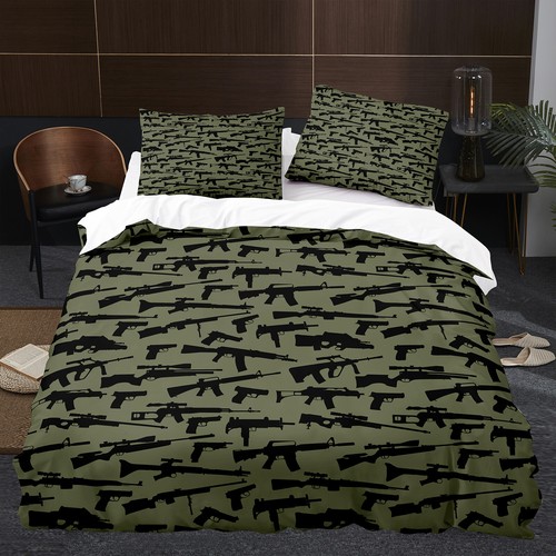 Camouflage pistolet mitrailleuse couette housse de couette taie d'oreiller double reine - Photo 1 sur 9