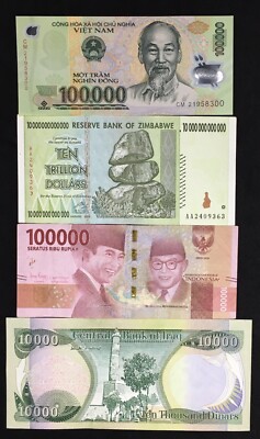 10,000 Iraq Dinar + 10 Trillion Zim + 100K Indonesia Rupiah + 100K Vietnam Dong