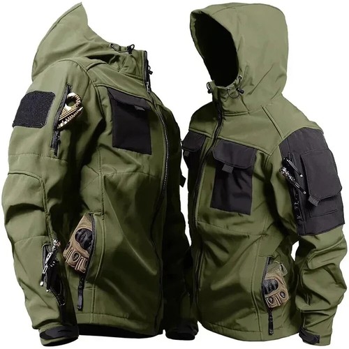 Tactical Jacket Men Women Military Outdoor Hood Windbreaker Work Soft Shell - Picture 7 of 27