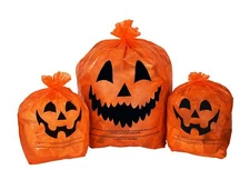KINREX Halloween Pumpkin Plastic Lawn and Leaf Bags Decoration 3 Pcs. Orange