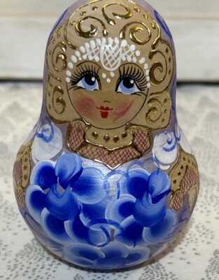 Russian Roly-Poly Wooden Hand Painted Musical Doll Handmade - 4.5 