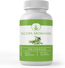 Bacopa Monnieri, (100 Capsules) Always Pure, No Additives or Fillers, Lab Verifi