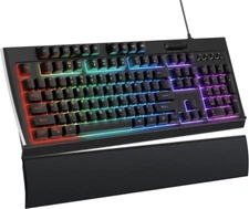 OMOTON Wired Gaming Keyboard with Magnetic Wrist Rest Programmable RGB Backlit