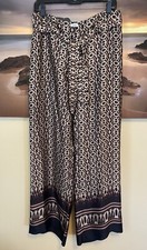 VTG Cache Leopard wide leg palazzo pants Waist Tie Zip Silky Lightweight 10