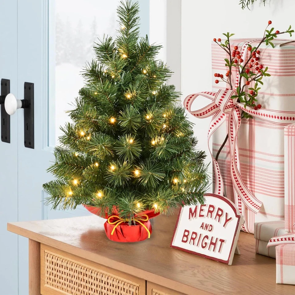 2ft Prelit Mini Christmas Tree Artificial Tabletop Small Xmas Tree &50 LED Light - Image 2 of 4