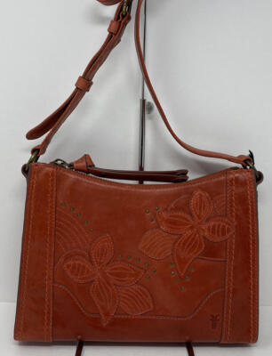 Frye Leather Melissa Studded Floral Zip Crossbody Sandstone