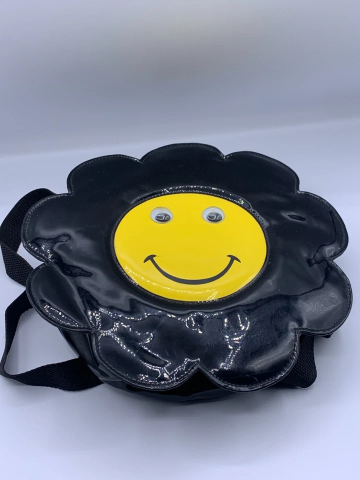 Vintage 1990s Yellow vinyl Round Smiley Happy Face Backpack Sun Flower. RARE - Image 3 of 4