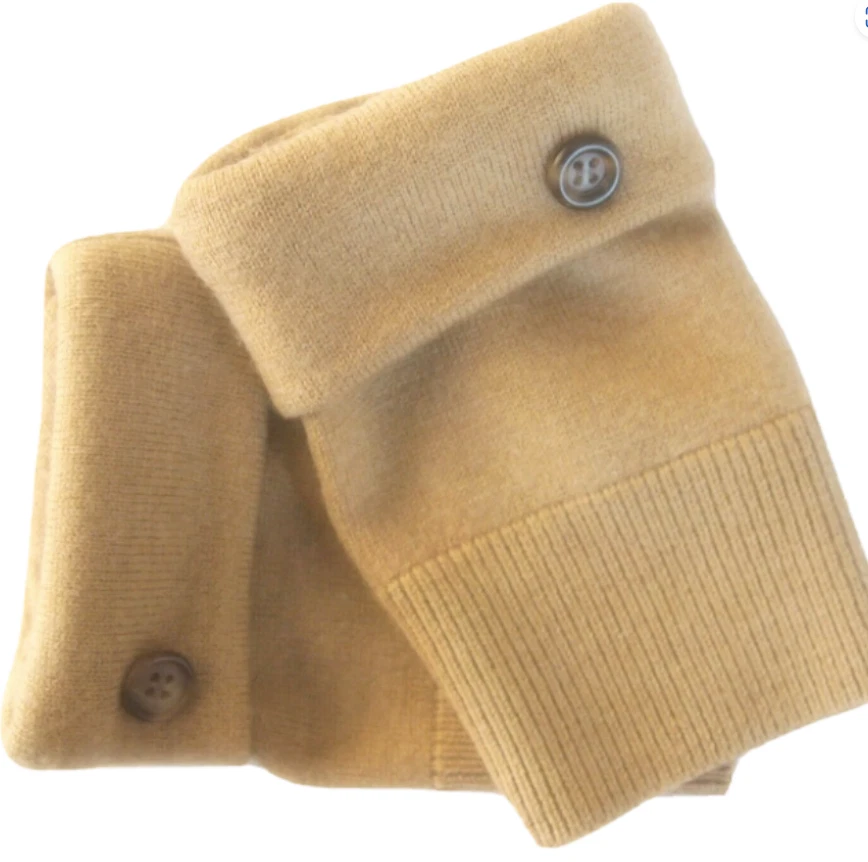 FINGERLESS GLOVES CAMEL BROWN 100% MERINO WOOL M - L MEDIUM - LARGE ARM WARMER