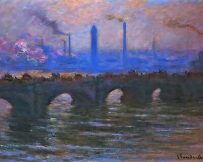 Waterloo Bridge, Overcast Weather Painting by Claude Monet 8x10'' Art Print