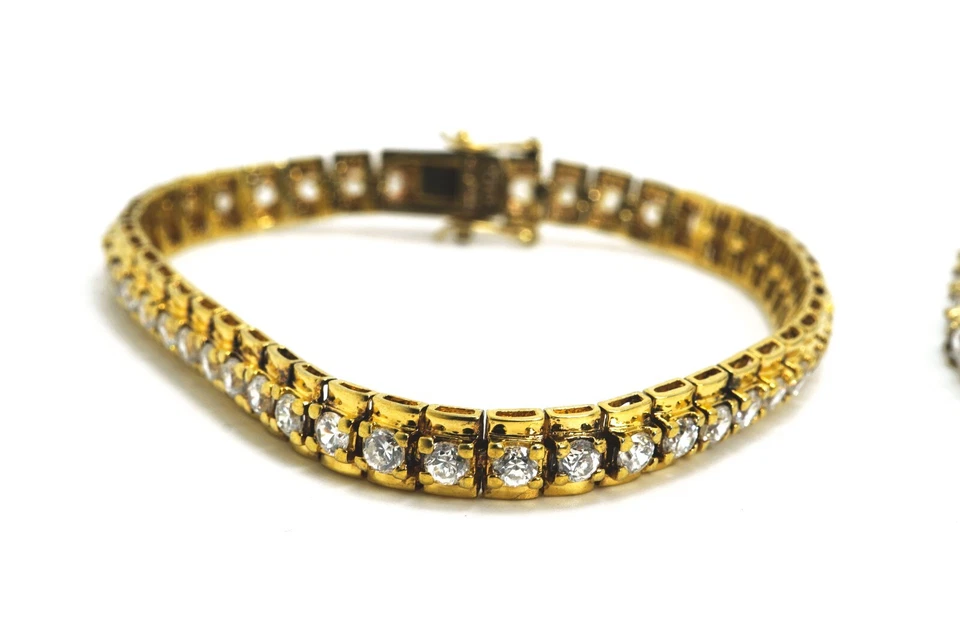 Lote de 4 pulseras de eslabones de circonita cúbica transparente de plata de ley Vermeil Foto 3 de 4