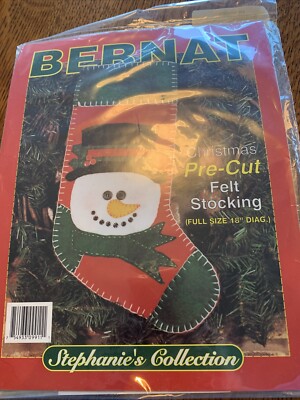 Bernat Snowman Christmas Pre-cut Felt Stocking Kit Full Size 18'' Diagonal Vtg