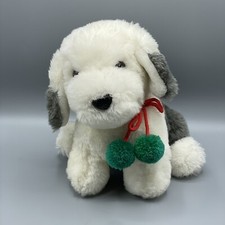 Dakin Puppy Sheepdog Vintage Gray White 1986 Green Pompoms 10"