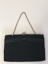 Vintage After Five Black Satin 60s Evening Bag Cocktail Purse Hand Bag Bow