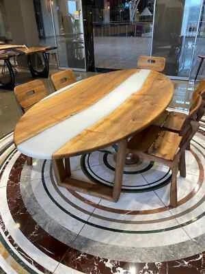 Oval Epoxid Fluss Tisch Leben Rand Esstisch Handgefertigt Holz Harz Schreibtisch - Bild 1 von 4