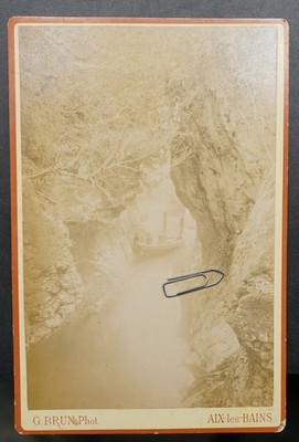Foto CDV CAB Aix les Bains Frankreich Boot Schiff Kanal Felsenmeer Bild alt Berg