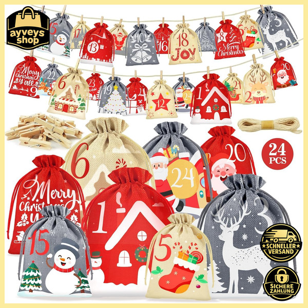 Adventskalender SäCkchen Zum BefüLlen 24 StüCk DIY Weihnachtskalender-image