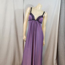 Ambrielle Purple w Black Lace Night Gown Padded Cups Adj Spaghetti Straps MEDIUM