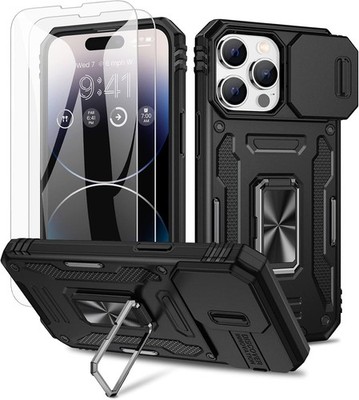 iPhone 14 Pro Max Case with Slide Camera Cover & Built-in 360° Rotating Kickstan