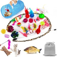 35PCS Cat Toy Variety Pack Indoor Kitten Play Set with Tunnel Feather Wand Mice