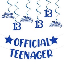 13Th Birthday Decorations for Boys Blue Silver Official Teenager Balloons Banne