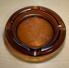 Vintage Amber Brown Glass Ashtray - 8” Round 4 Spots for Cigar Pipe Cigarette