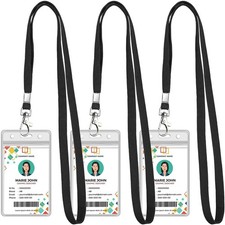 3 Pack Clear ID Badge Holder with Lanyard Black Lanyards Vertical