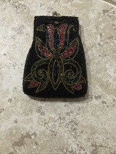 Vintage La Regale Red Beaded Evening Bag Clutch Handmade Satin Lining Purse