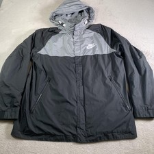 Nike Jacket Mens L Black Hooded Windbreaker Full Zip Removable Hood 861750-010