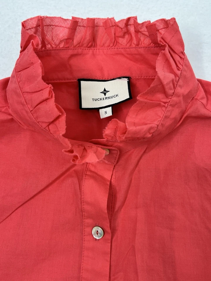 Camisa Tuckernuck Popover S Amapola Rosa Teagan Cuello Volantes Blusa Puño Calado Foto 3 de 4