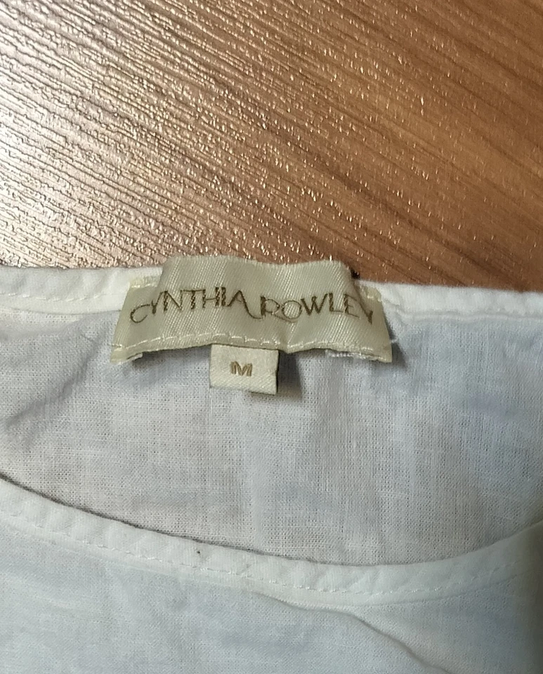 Blusa para mujer Cynthia Rowley blanca bordada de lino talla mediana boho country Foto 2 de 4