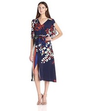 Plenty by Tracy Reese Womens Mykonos Floral Sheer Midi Dress Size L Blue Artsy