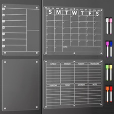4Pcs Acrylic Magnetic Dry Erase Board Calendar for Fridge, Clear Monthly Weekly