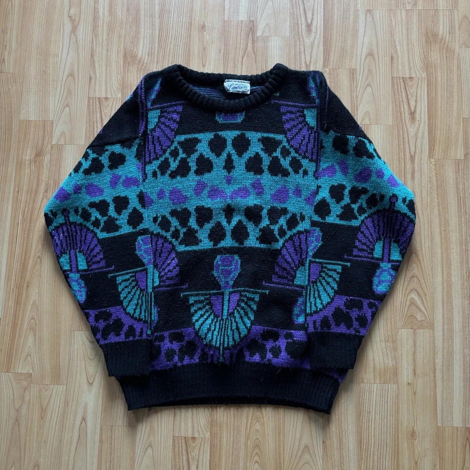 Sudadera Vintage 1980’s Mujer’s Lauren Trippy Geométrica Tribal Brillo Talla L! Foto 2 de 4