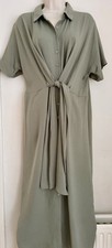 M&S Collection Luxury Sage Green Kaftan Maxi Shirt Dress With Tie Size 16