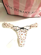 VS For Love  Lemons Rose Floral White Thong Panty Size Medium NWT