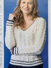 Knitting Pattern 1820 Ladies Cricket Cable Jumper In Cotton DK Yarn