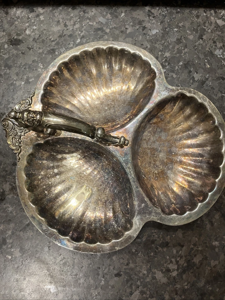 PLATO DE PLATA VINTAGE WALLACE BARROCO TRES LOBULADOS PLATO, BANDEJA, PLATO, 12" Foto 2 de 4
