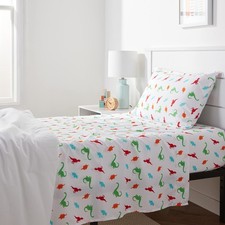 Amazon Basics Kid's Soft, Breathable, Easy-Wash Twin, Multi-color Dinosaurs