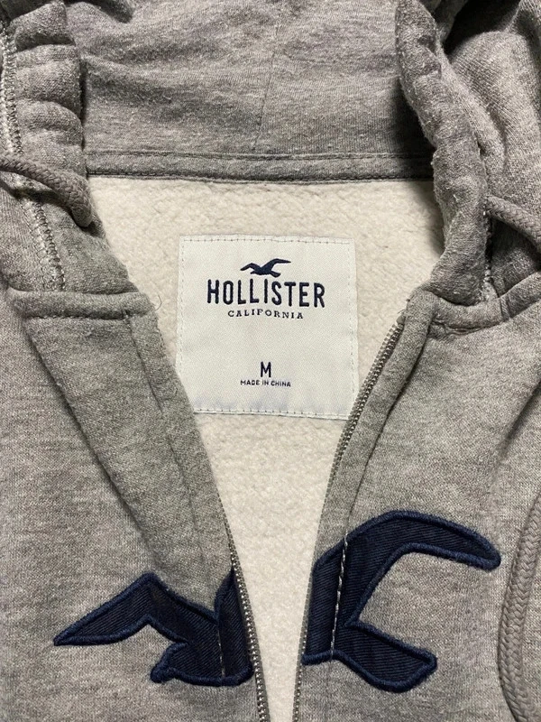 Hollister California Y2K Zip Hoodie Damen | Logo Stickerei Grau Meliert | Größe