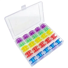 25Pcs Plastic Bobbins for Sewing Machine with Storage Box, A Class 15 Bobbins