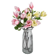 3 PCS Artificial Magnolia Flowers Fake Silk Real Touch Branches Pink