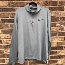 Nike Pro Mens Sz LG Large Gray Dri Fit 1/4 Zip Pullover Long Sleeve Shirt 45  y5