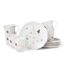 894547 Butterfly Meadow Seasonal 12-Piece Dessert Set, Christmas Dinnerware