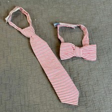 2 Red White Stripe Seersucker Ties Neck Bow Tie Brothers Set Lot Rugged Butts