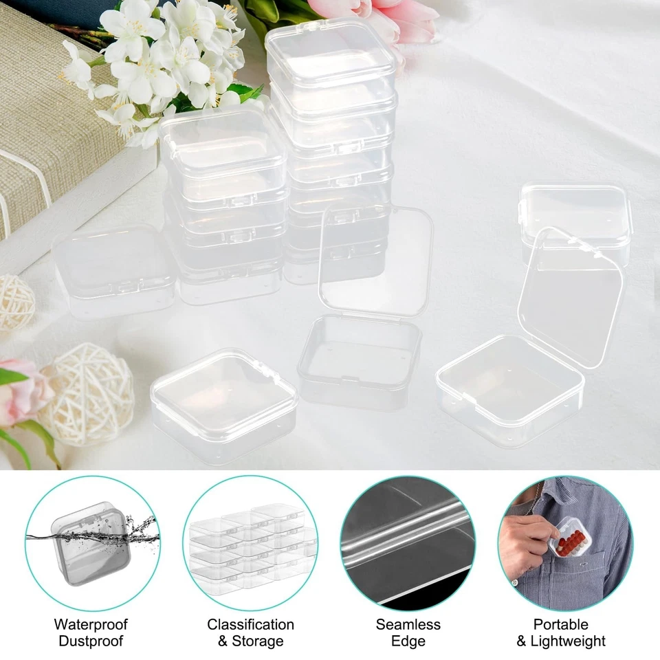12 Petites Boîtes de Rangement Transparentes avec Couvercle 6x6x2 cm - Photo 4/4