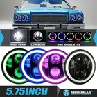 For 1967-1976 Chevrolet Caprice 4X LED Headlights Hi/Lo RGB Angel Eyes bluetooth